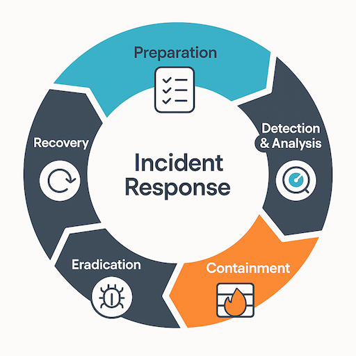 Circular lifecycle diagram showing the five phases of incident response.